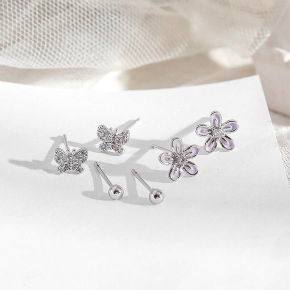 *[3 Pairs] 925 Sterling Silver Flower Earrings P - Picture 2 of 7